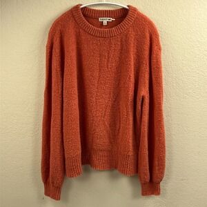 TOAD&CO Sweater Women's XL Orange Wool Cotati Crew Puff Sleeve Cappuccino Boucle